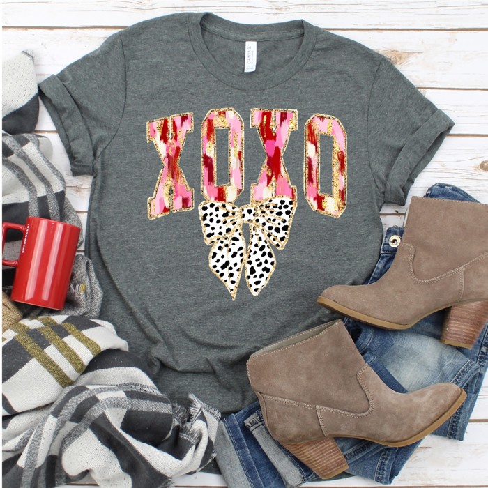 Valentines XOXO with Bow Tee |Adult Small to 2XL