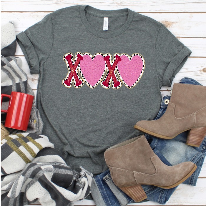 Valentines XOXO with Hearts Tee | Adult Small to 2XL