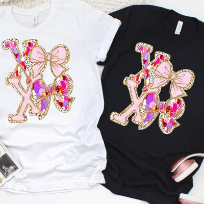 Valentines XOXO with leopard print bows Tees | Adult Small to 2XL