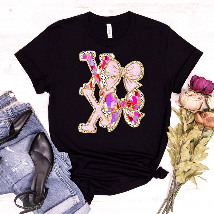 Valentines XOXO with leopard print bows Tees | Adult Small to 2XL