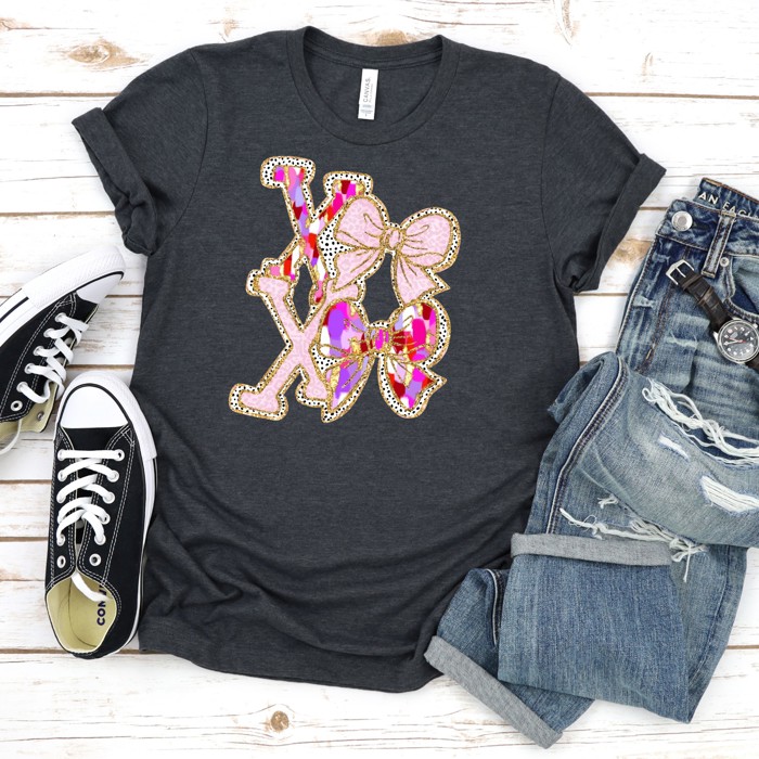 Valentines XOXO with leopard print bows Tees | Adult Small to 2XL