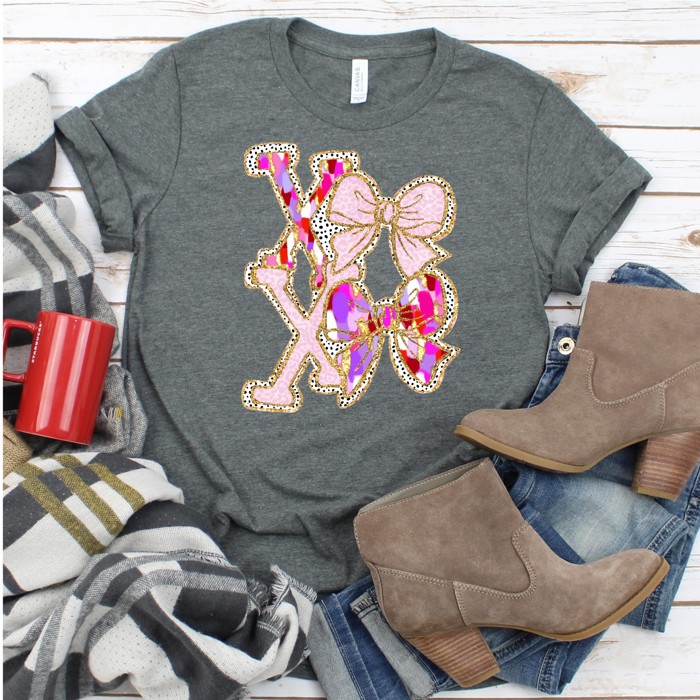 Valentines XOXO with leopard print bows Tees | Adult Small to 2XL