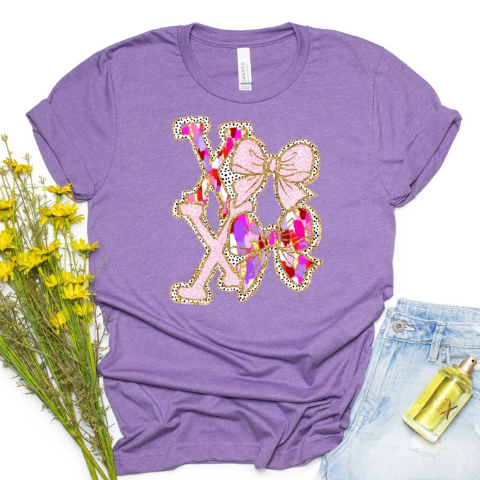 Valentines XOXO with leopard print bows Tees | Adult Small to 2XL