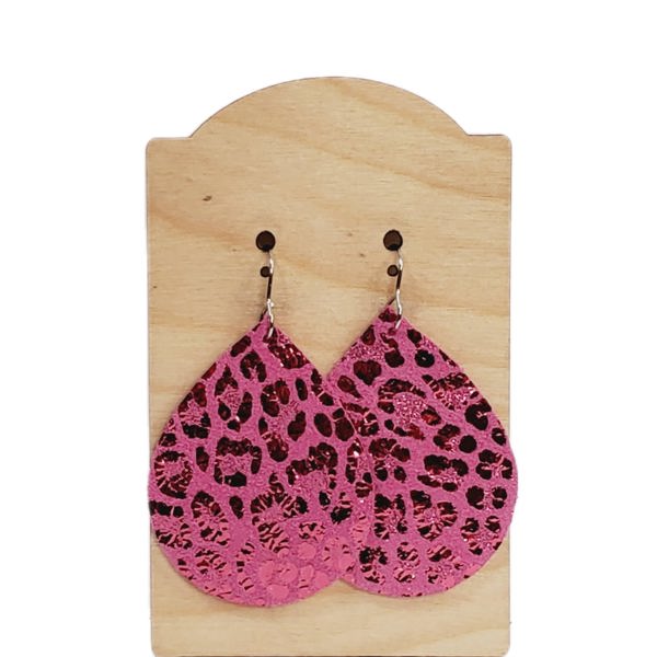 Leather Pink Metallic Leopard Earrings