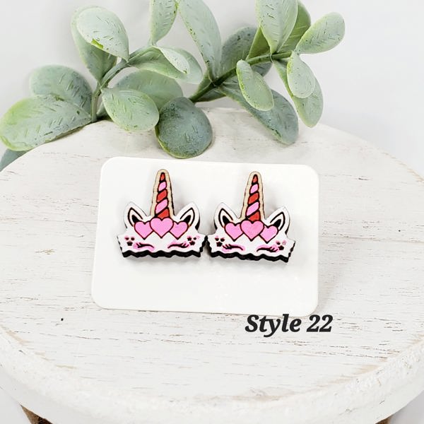 Hand Painted Unicorn Wood Studs