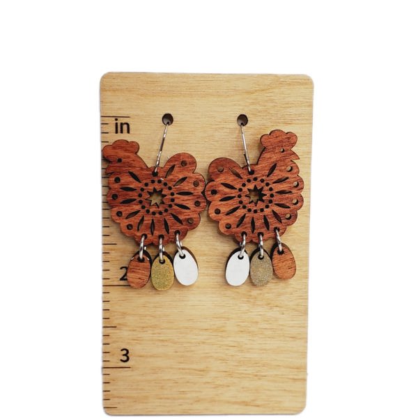 Hand Painted Egg Laying Chicken Earrings