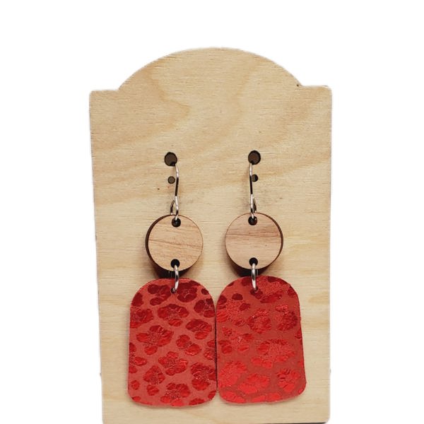 Leather Red Leopard Metallic Dangles