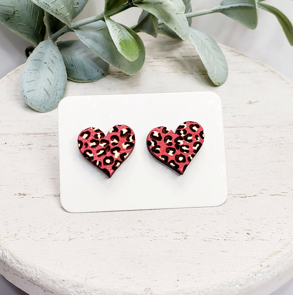 Hand Painted Heart Wood Studs