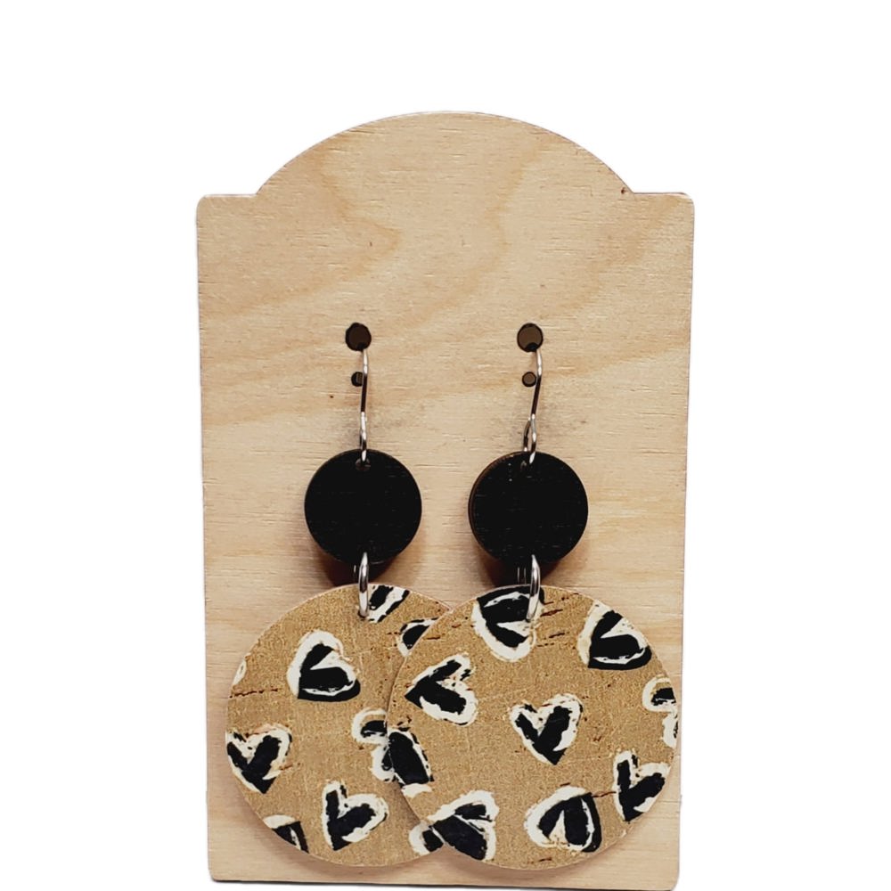 Black and Nude Heart Earrings