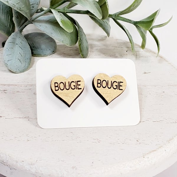 Hand Painted Bougie Heart Wood Studs