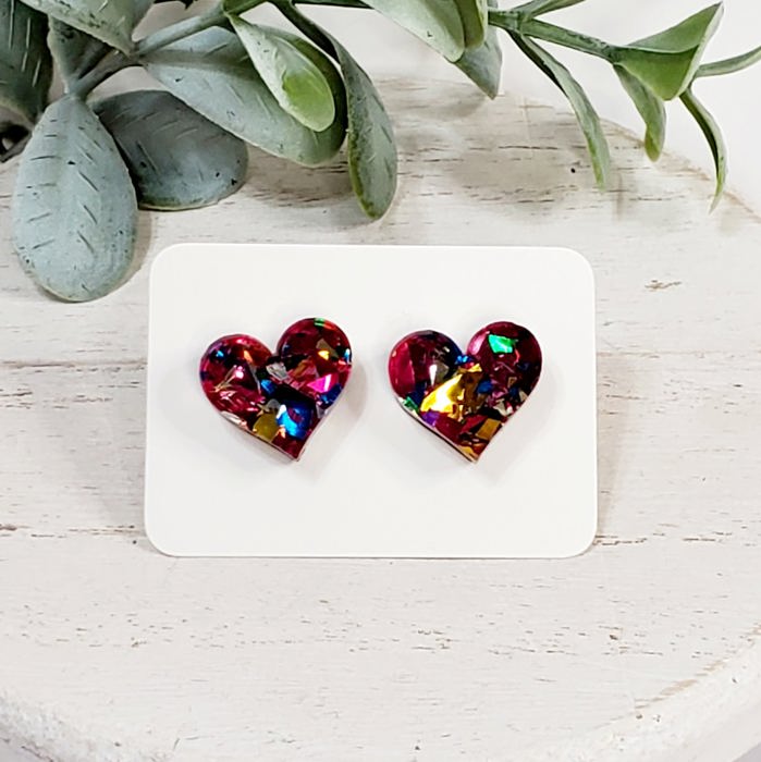 Acrylic Heart Multi Glitter Studs