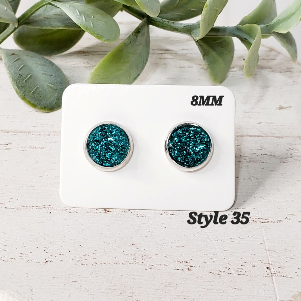 8MM Green and Teal Studs | 2-Pack