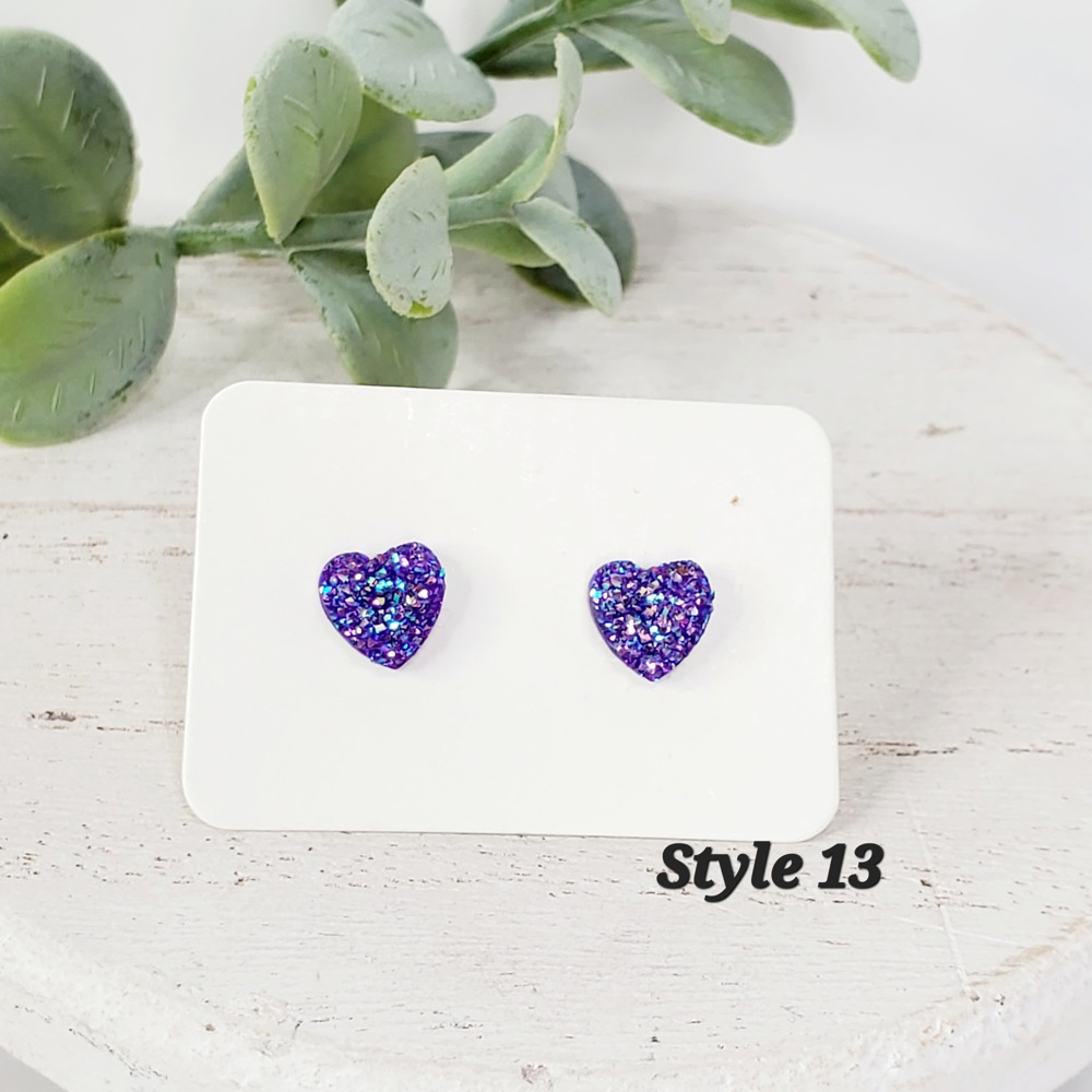 8MM Purple and Pink Heart Druzy Studs | 2-Pack