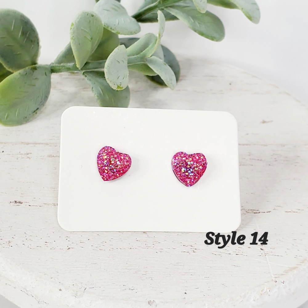 8MM Purple and Pink Heart Druzy Studs | 2-Pack