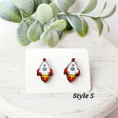 Hand Painted Space Rocket Studs