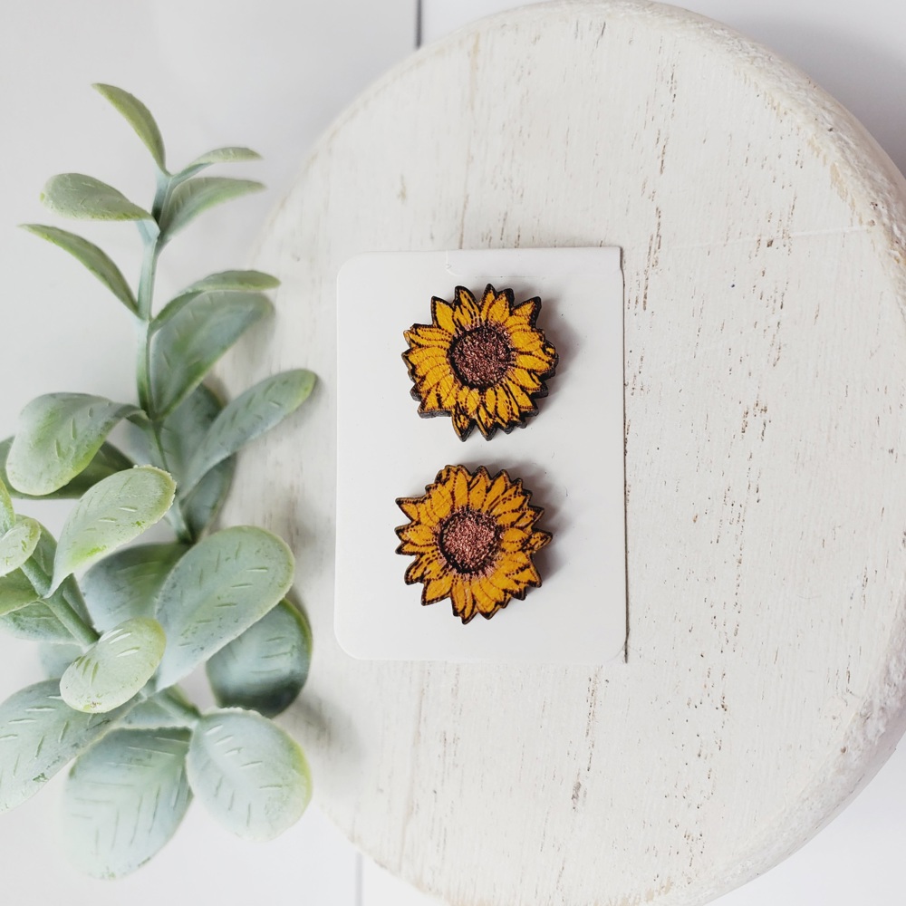 Hand painted Sunflower Studs 