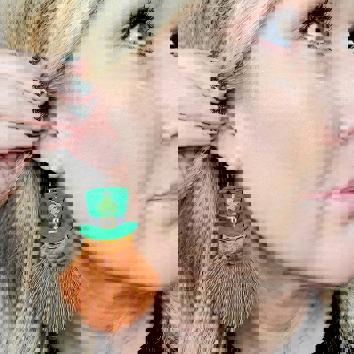 Hand Painted Shamrock Gnome Macrame Earrings 