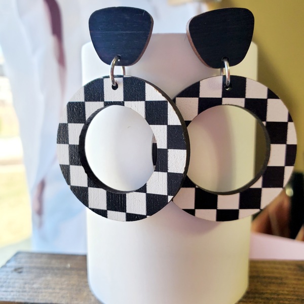 Stud Checker Hoop Earrings