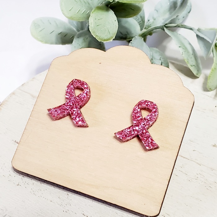 Cancer Awareness Pink Glitter Studs