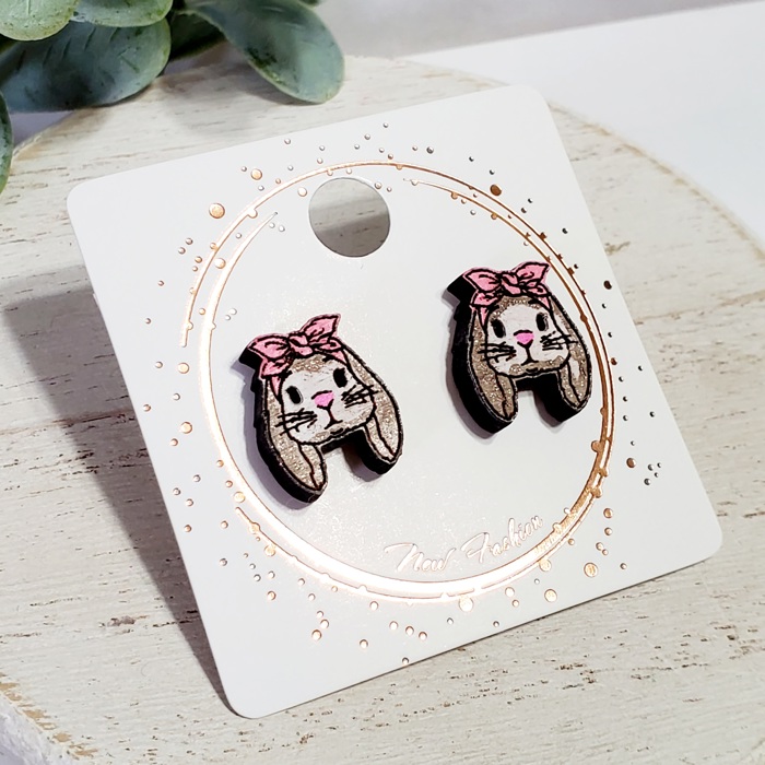 Hand Painted Bunny Rabbit Wood Studs 