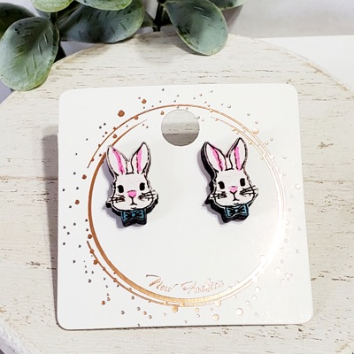 Bunny Rabbit Bowtie Wood Studs 