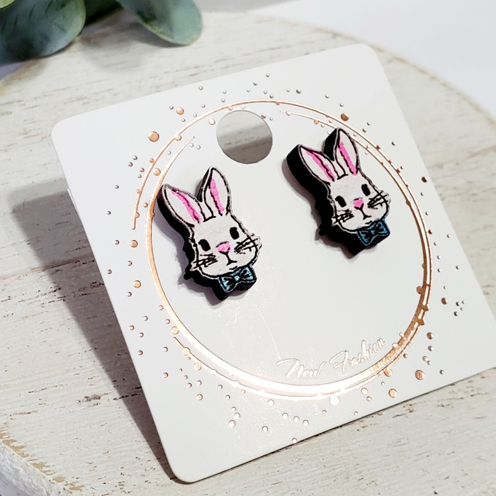 Bunny Rabbit Bowtie Wood Studs 