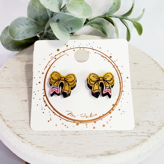 Hand Painted Teacher Pencil Bow Studs