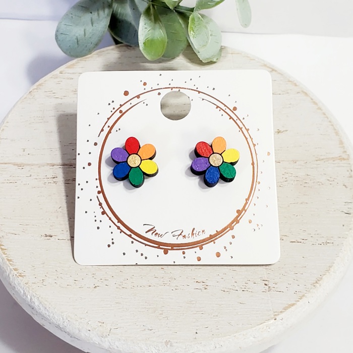 Hand Painted Rainbow Flower Daisy Studs