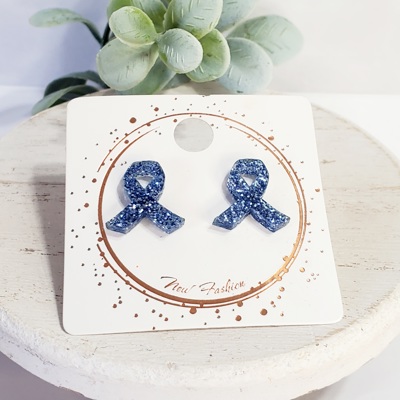 Acrylic Glitter Light Blue Ribbon Studs