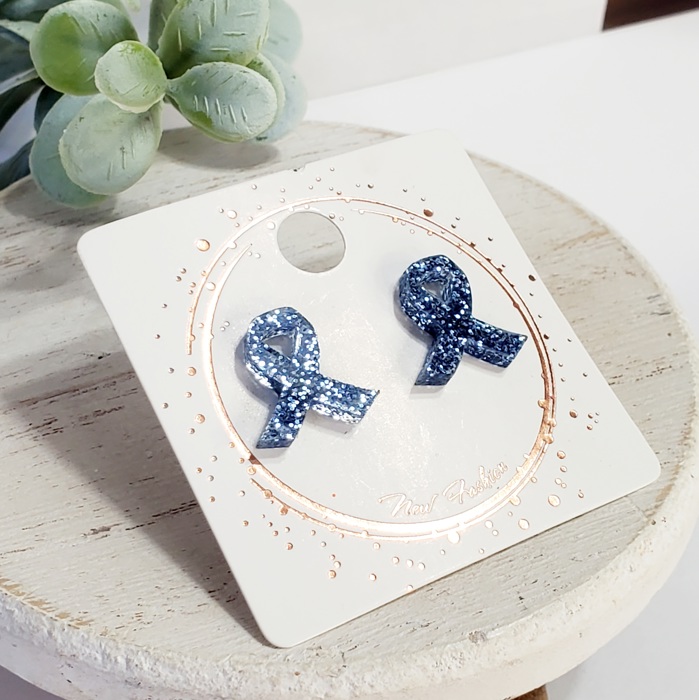 Acrylic Glitter Light Blue Ribbon Studs