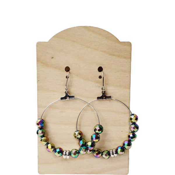 Iridescent Gray Beaded Hoops