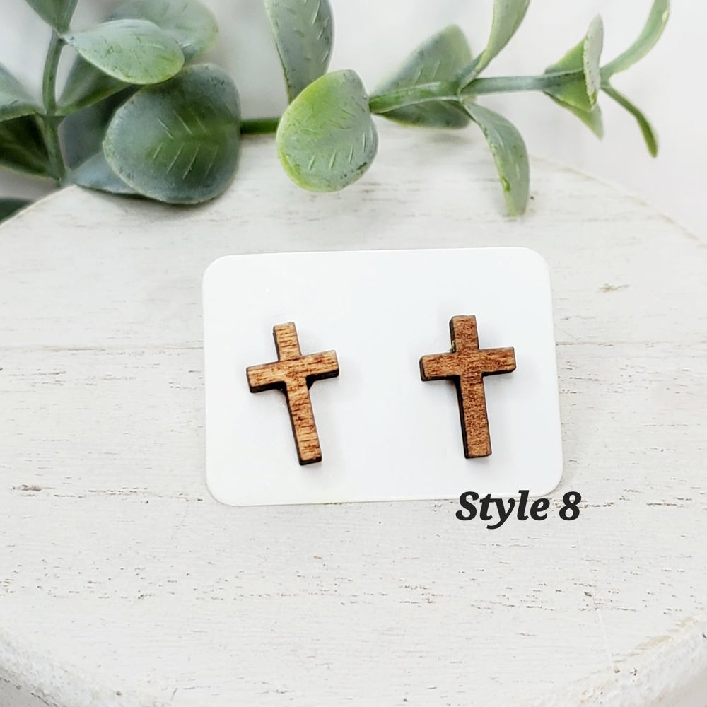 Cherry Wood Cross Studs