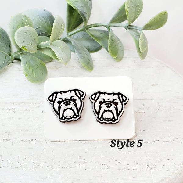 Hand Painted Wood Bulldog Studs