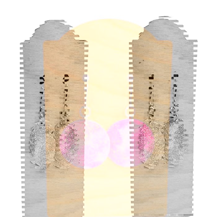 Everyday Round Sparkle Pink Earrings