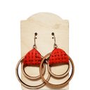  Double Wood Hoops with Red Leather Earrings