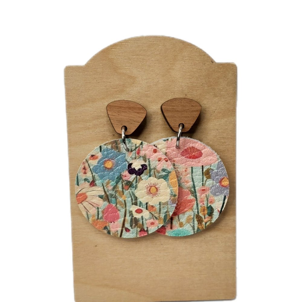 Leather Floral Drop Earrings