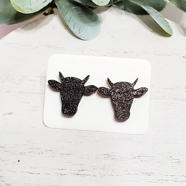 Black Shimmer Bull Wood Studs