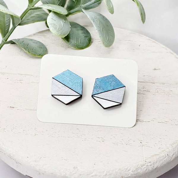 Hand Painted Wood Hexagon Studs