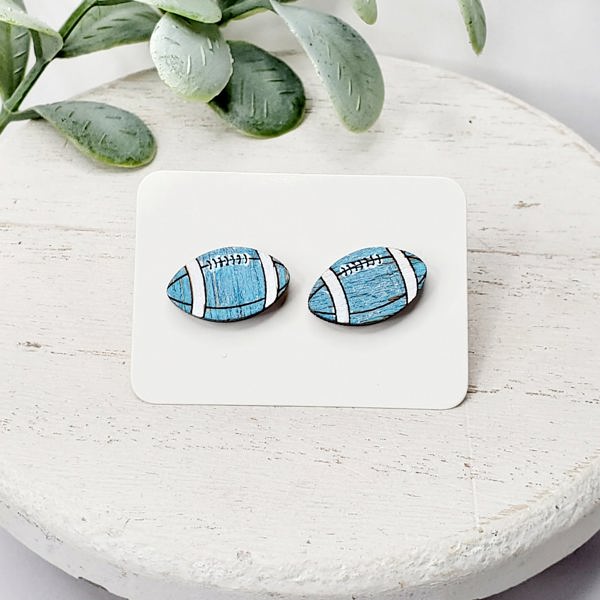 Hand Painted Wood Blue Football Studs