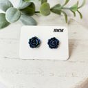  8MM Navy Iridescent Flower Studs