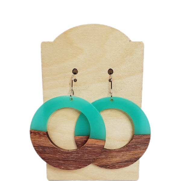 Teal Wood Hoops