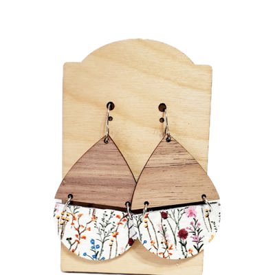 Leather Wildflower and Wood Earrings