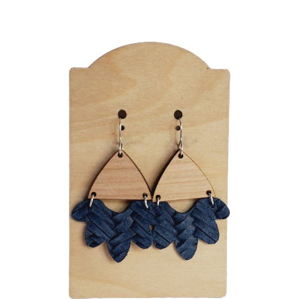 Navy Leather Scalloped Earrings