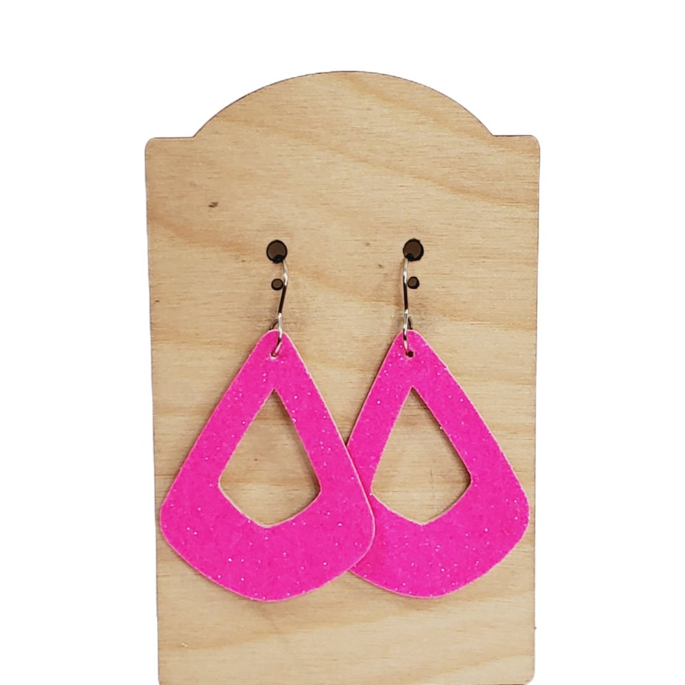 Hot Pink Glitter Cutout Earrings