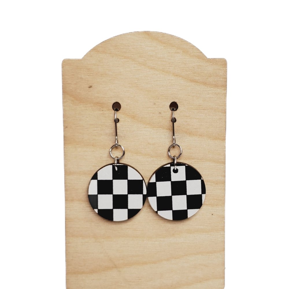 Checker Wood Printed Earrings