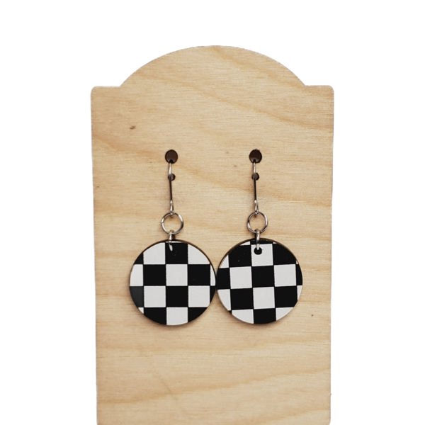 Checker Wood Printed Earrings