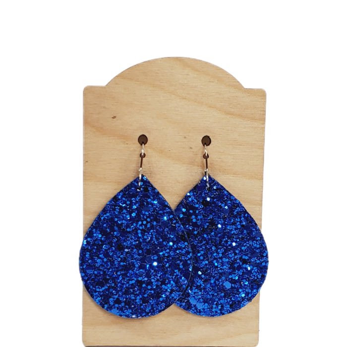 Blue Glitter Leather Teardrops