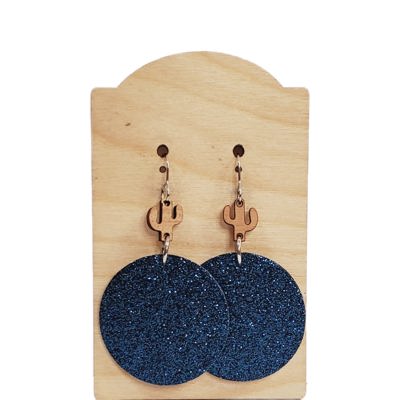 Navy Glitter Leather Earrings