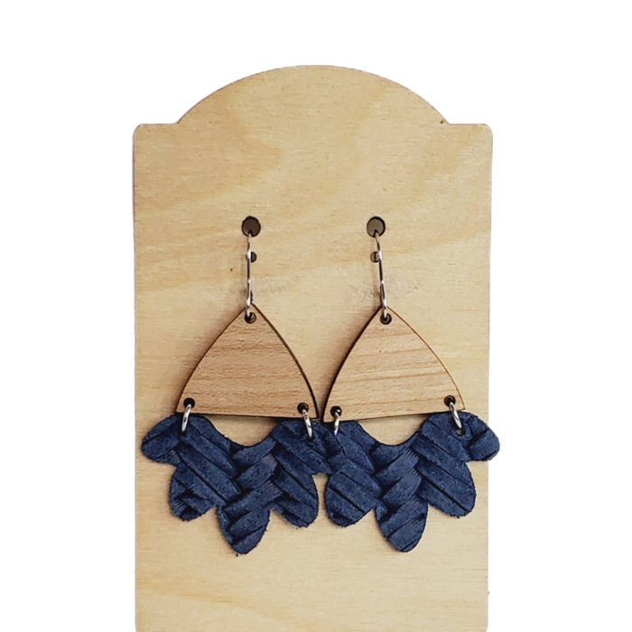 Leather & Wood Scalloped Earrings