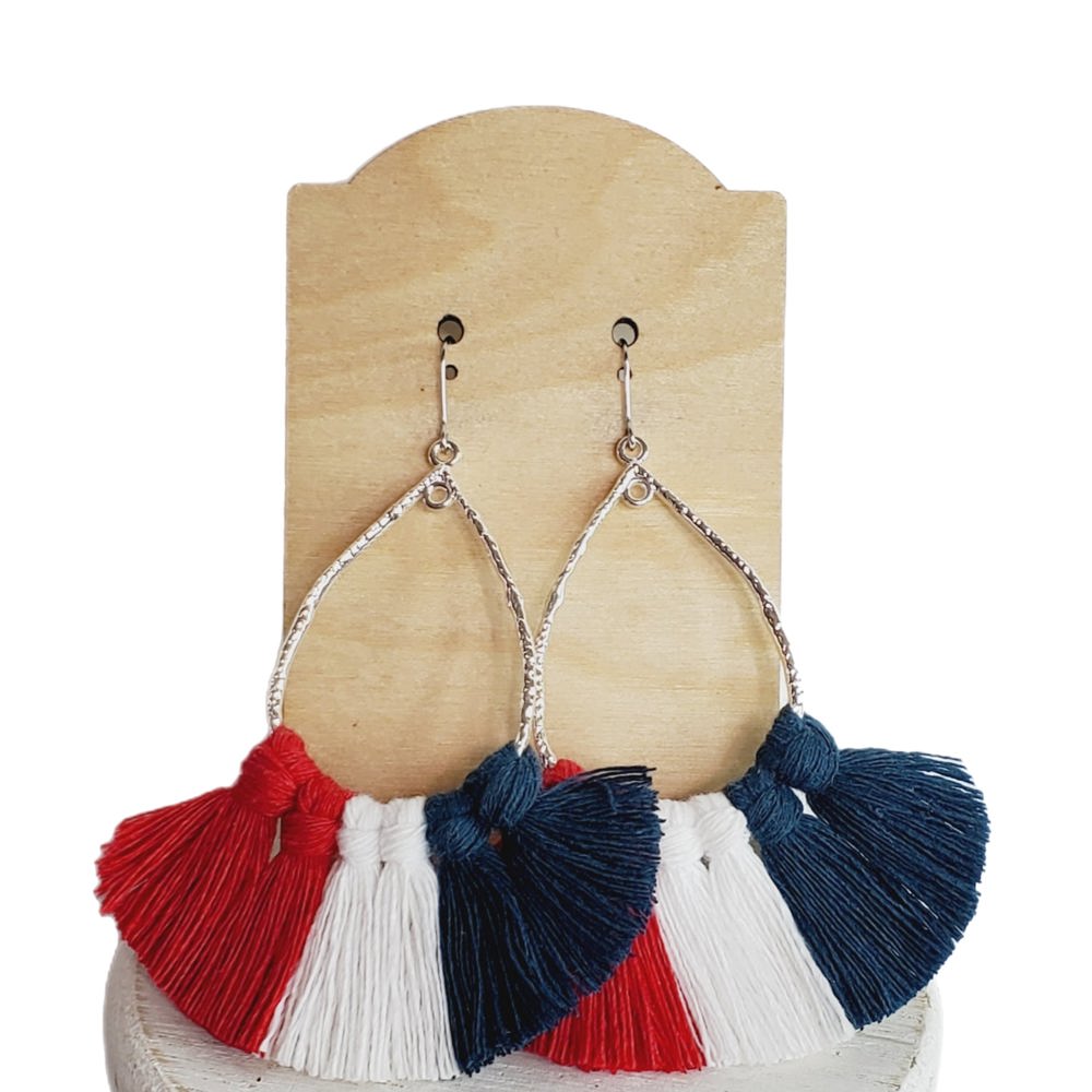 Macrame Red White Navy Earrings